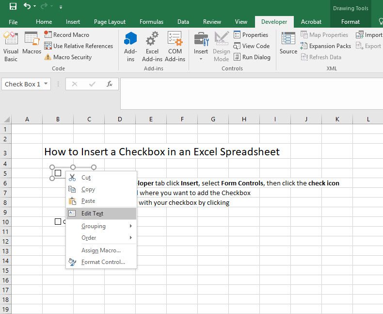 do excel form checkbox work on excel for mac